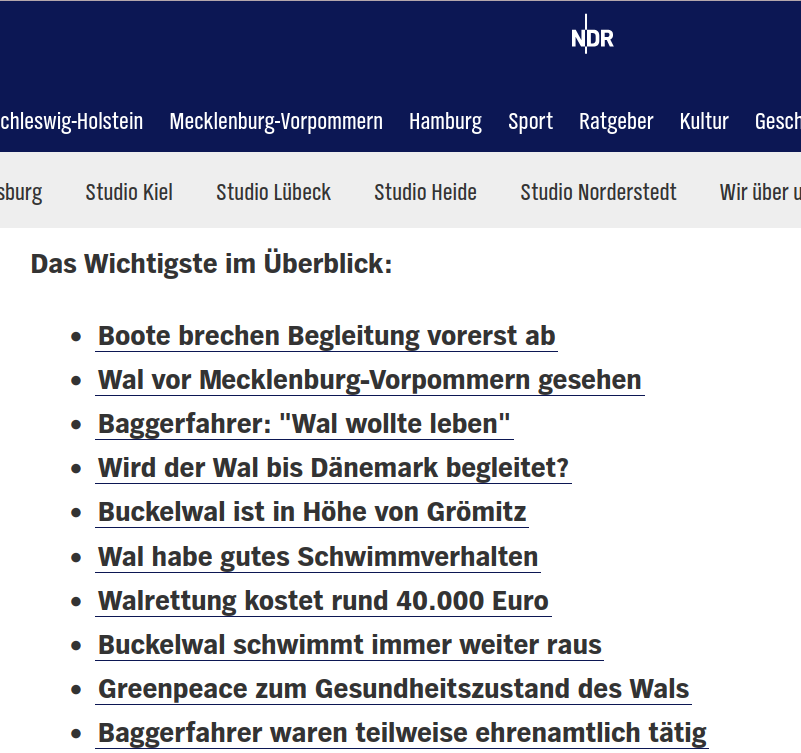 Nachrichten über den Wal